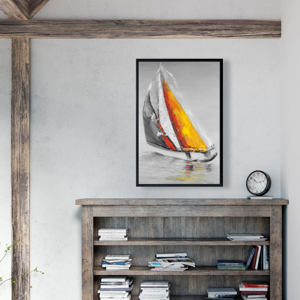 Two Colors Sailing Boat Canvas | Coastal Blue Home Decor