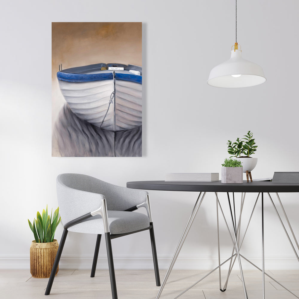 Canoe Boat Blue Coastal Canvas - Nautical Home Decor Art