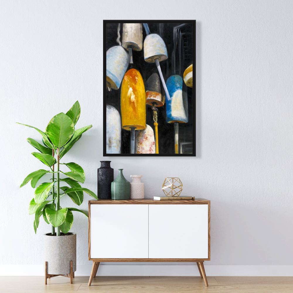 Old Lobster Buoys Coastal Canvas | Blue Framed Home Decor