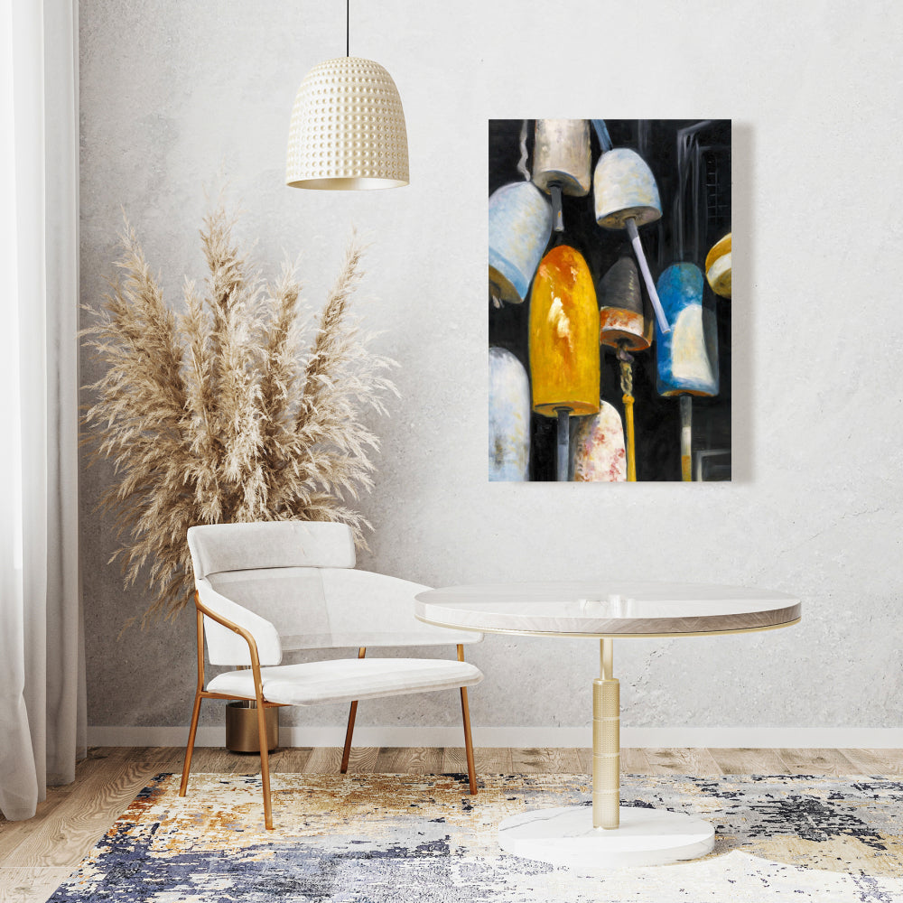 Old Lobster Buoys Sea Canvas | Blue Living Room Wall Decor
