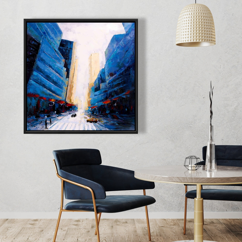 Blue Asymmetrical Street Canvas | Modern Bedroom Wall Art
