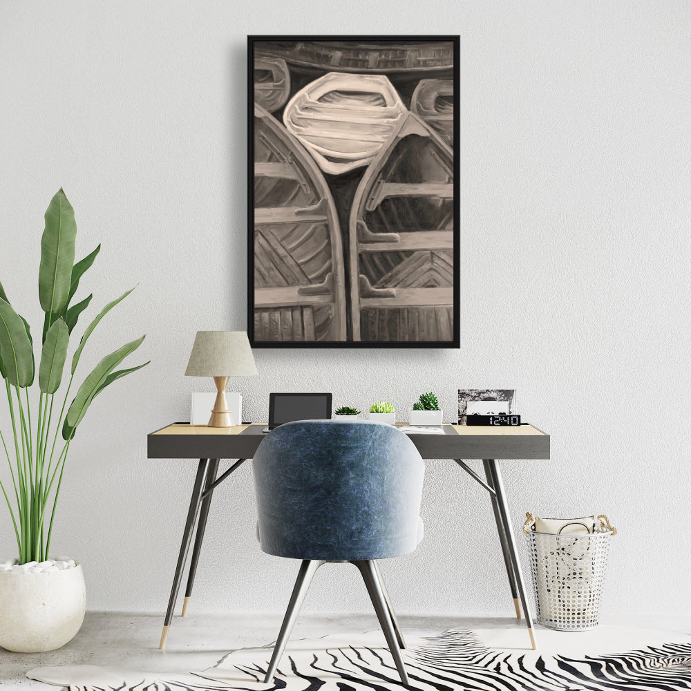 Sepia Canoes Bedroom Canvas | Brown Framed Boat Wall Art