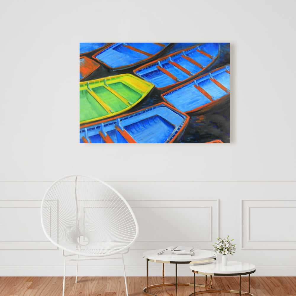 Blue Coastal Canvas - Small Canoes Bedroom Wall Art Decor