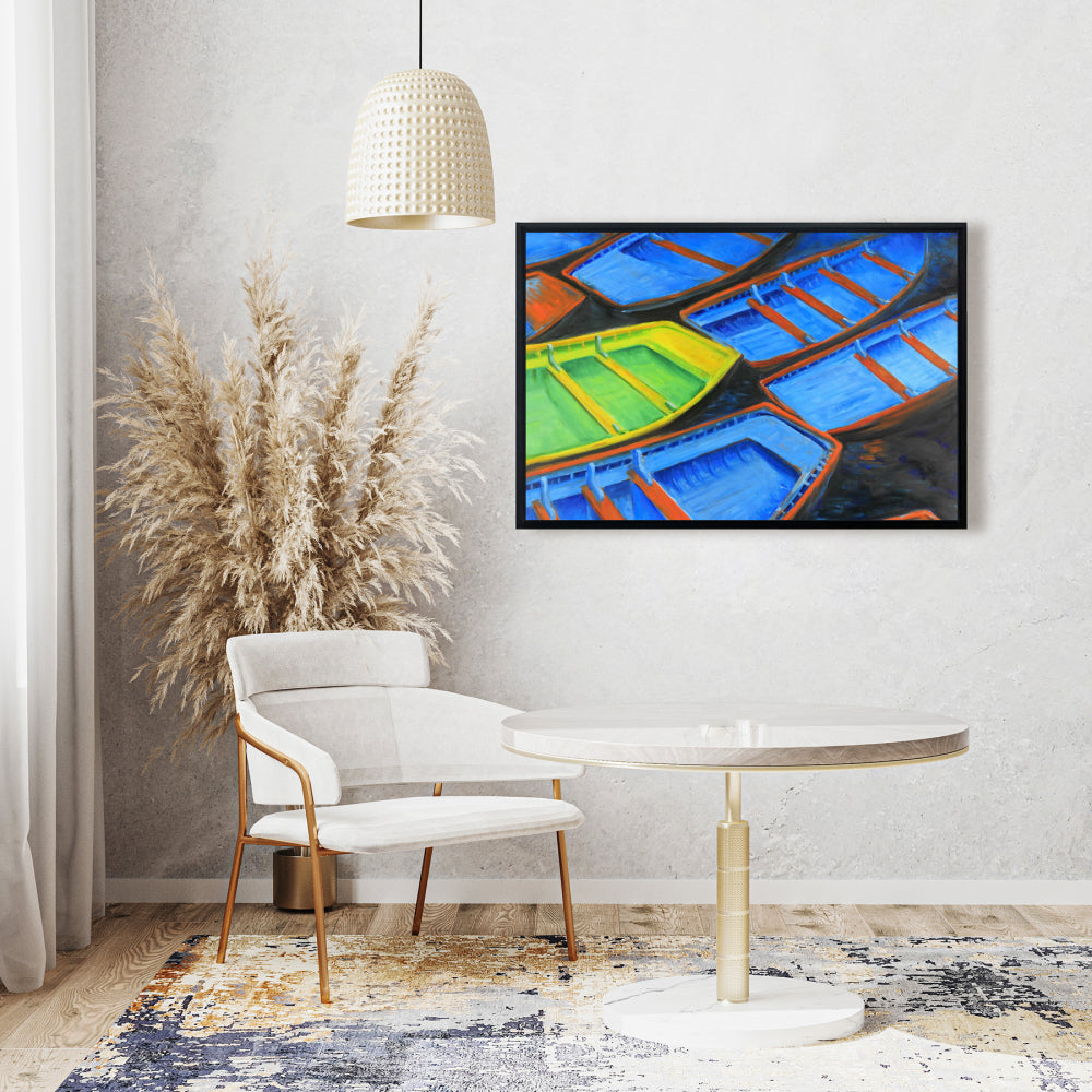 Small Canoes Coastal Canvas | Bedroom Boat Home Decor Art