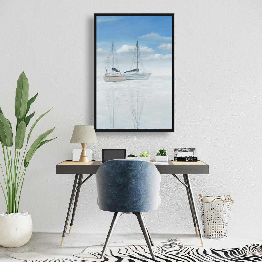 Toile « Bateau bleu côtier » | Décor de lac paisible avec deux voiliers