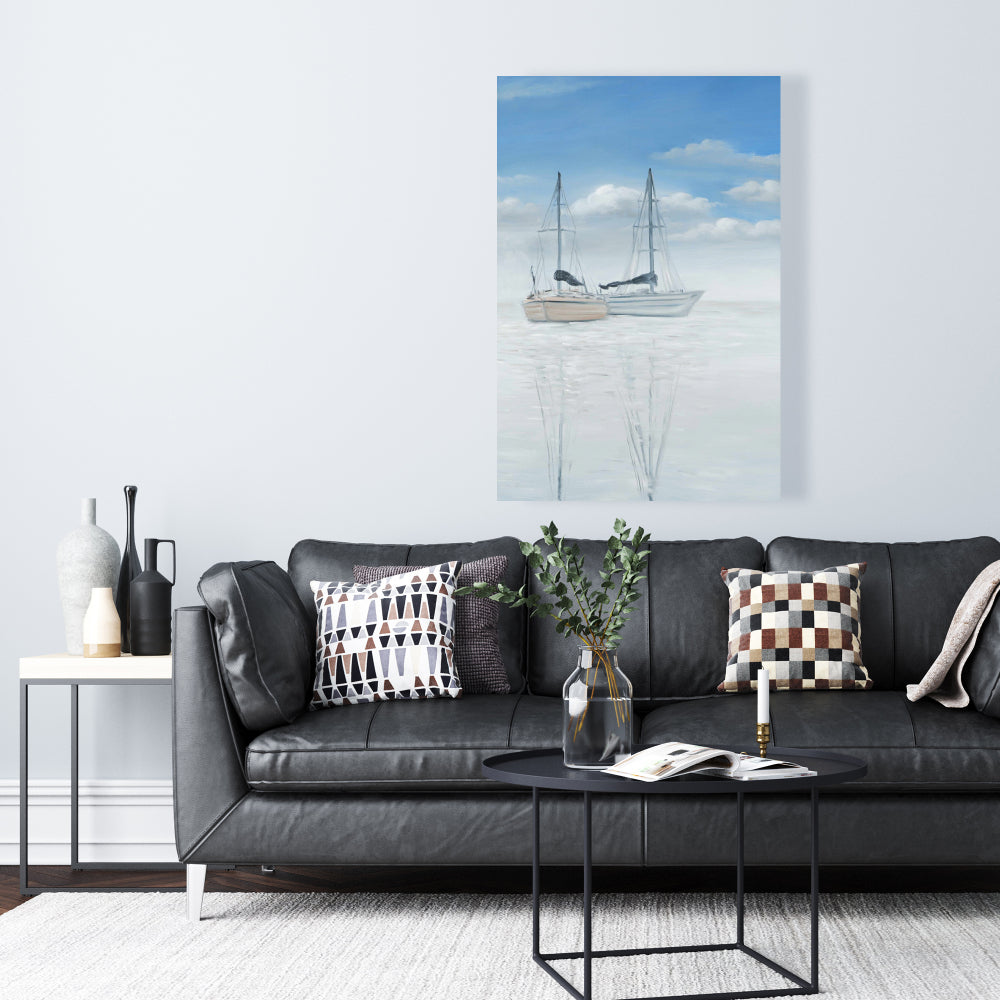 Coastal Bedroom Boat Canvas | Two Sailboats Lake Decor