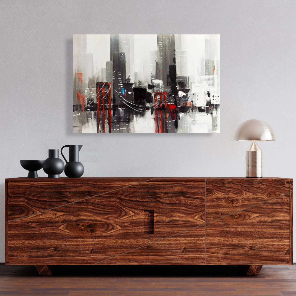 Industrial Gray Bedroom Canvas | Abstract City with Bridge
