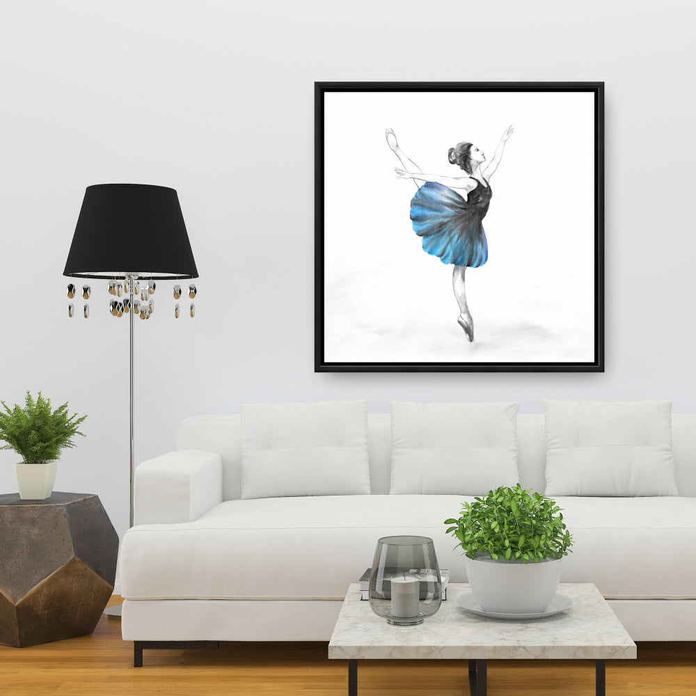 Small Blue Ballerina Framed Canvas - Romantic Home Decor