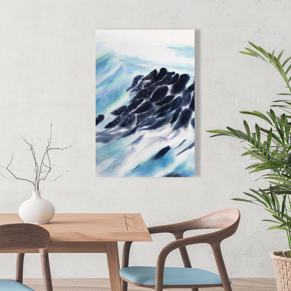 Coastal Blue Canvas - Sea Waves with Paint Splash Decor