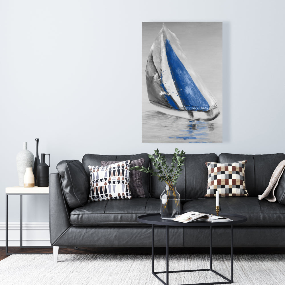 Gray and Blue Boat Sailing Canvas | Bedroom Marine Decor