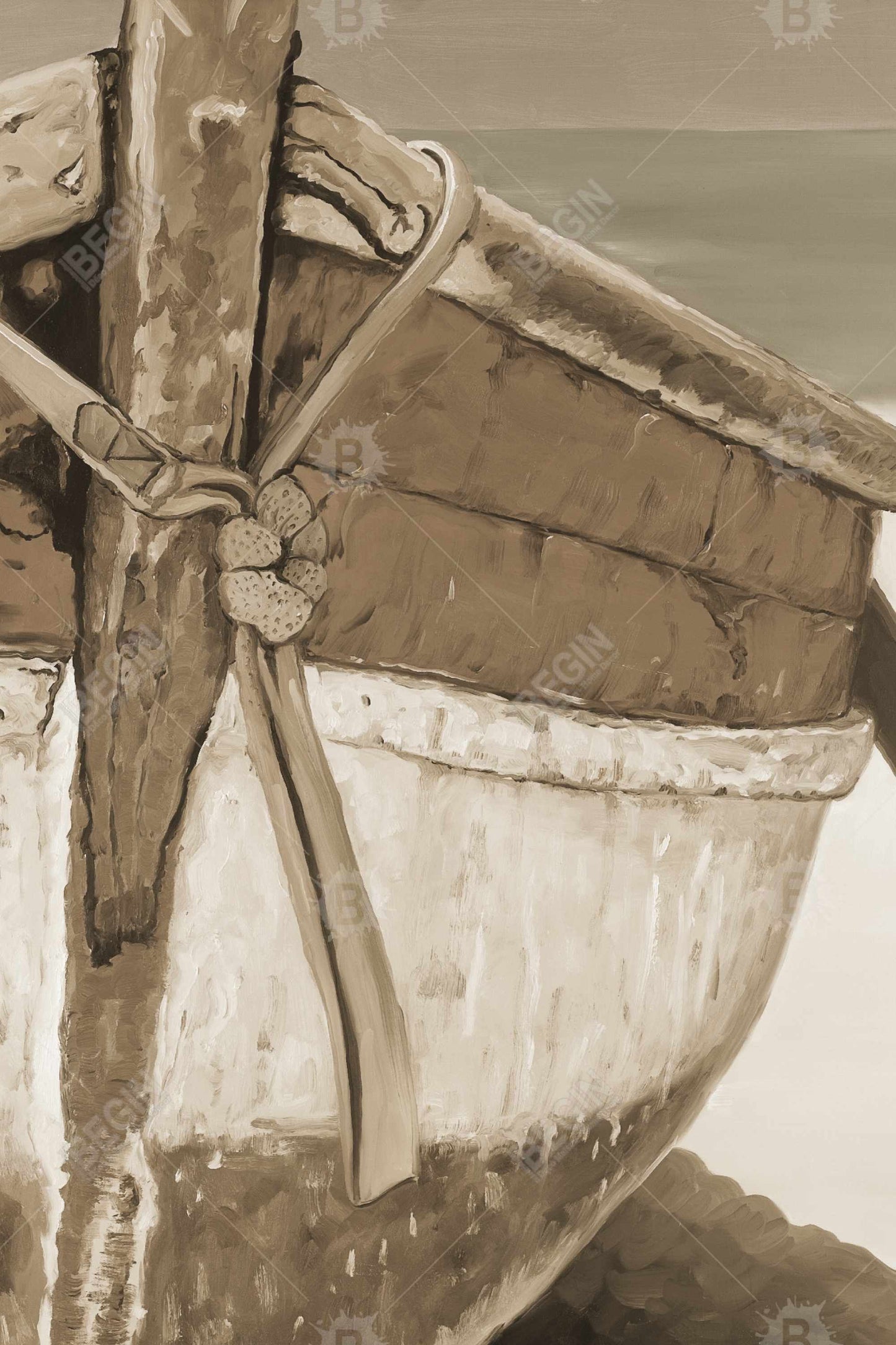 Tied Up Rowing Boat Coastal Bathroom Canvas - Home Decor