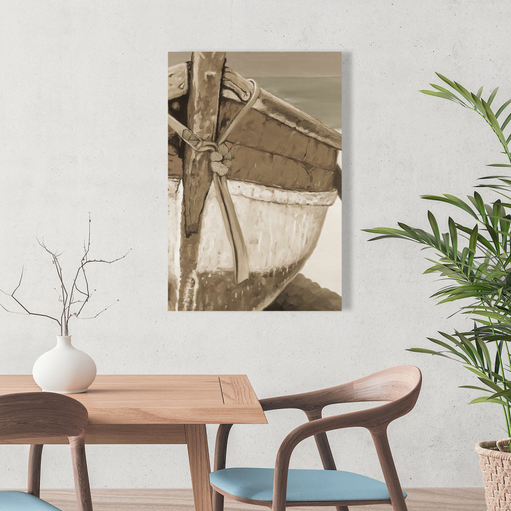 Brown Coastal Marine Canvas - Tied Up Rowing Boat Decor