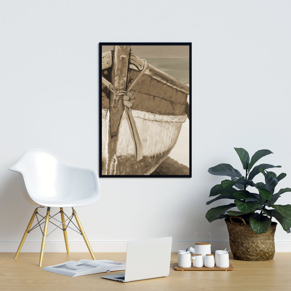 Coastal Boat Marine Canvas - Tied Up Rowing Boat Wall Art
