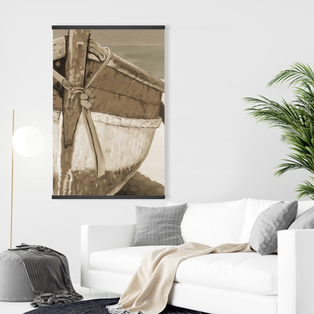 Tied Up Rowing Boat Coastal Bathroom Canvas - Home Decor