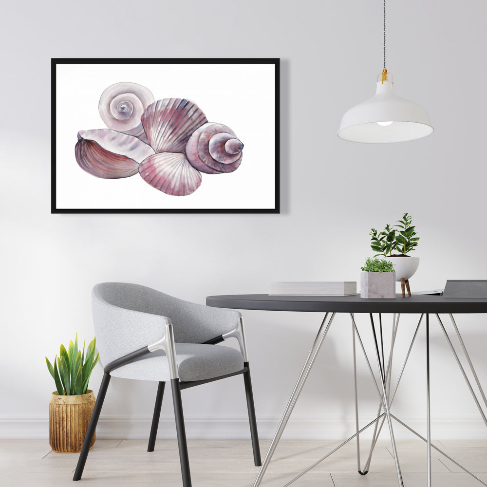 Toile encadrée représentant des coquillages marins et côtiers, décoration d'intérieur