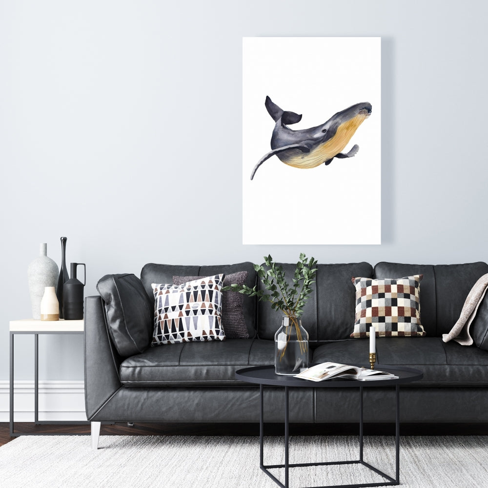 Watercolor Blue Whale Canvas - Gray Aquatic Animal Decor