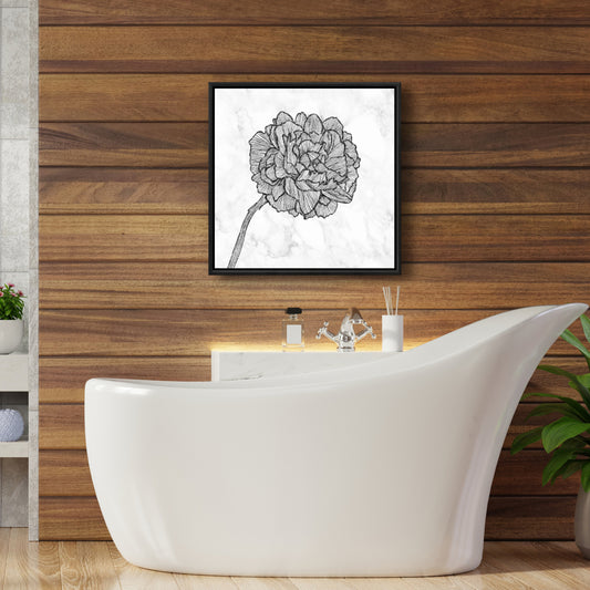 Bright Peony Floral Canvas - Monochrome White Frame Decor