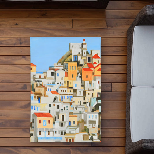 Exotic Livingroom 2'x3' Outdoor Area Rug - Small Houses Greece