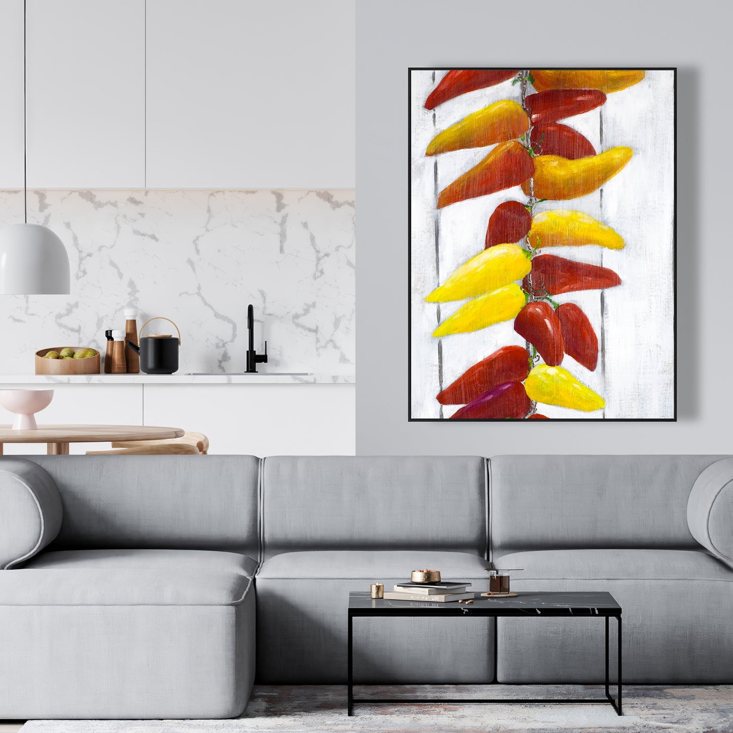 Rope of Peppers Canvas | Contemporary Food Art for Home Decor