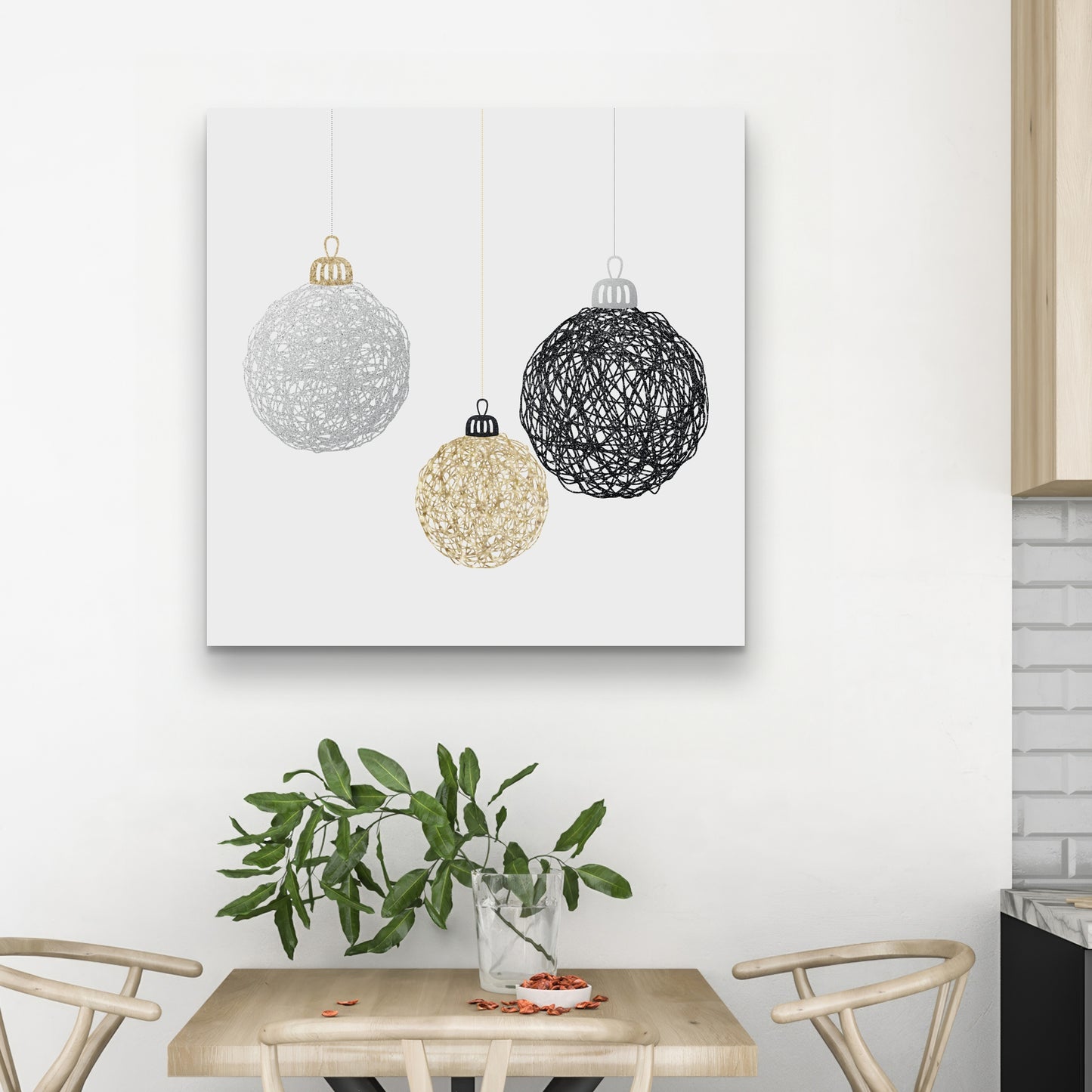 Toile « Trois boules de Noël » – Décoration murale moderne pour chambre à coucher