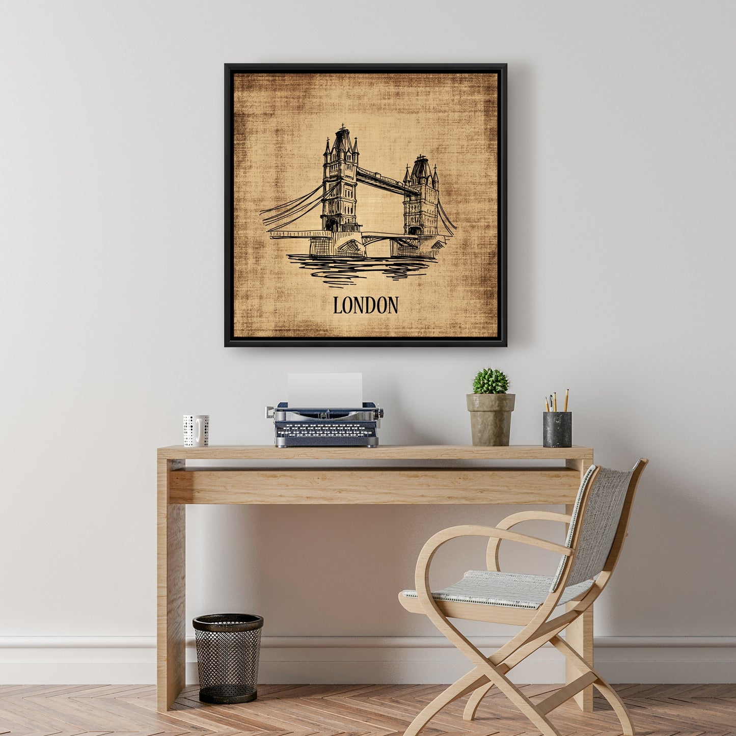 Tower Bridge Illustration | Brown Framed Canvas Home Decor