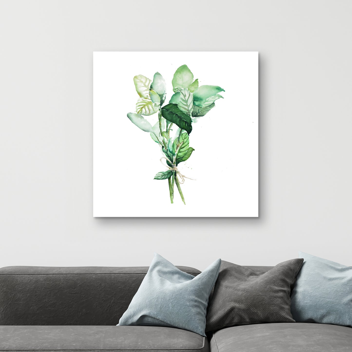 Toile « Feuilles de basilic attachées » | Décoration murale de cuisine blanche