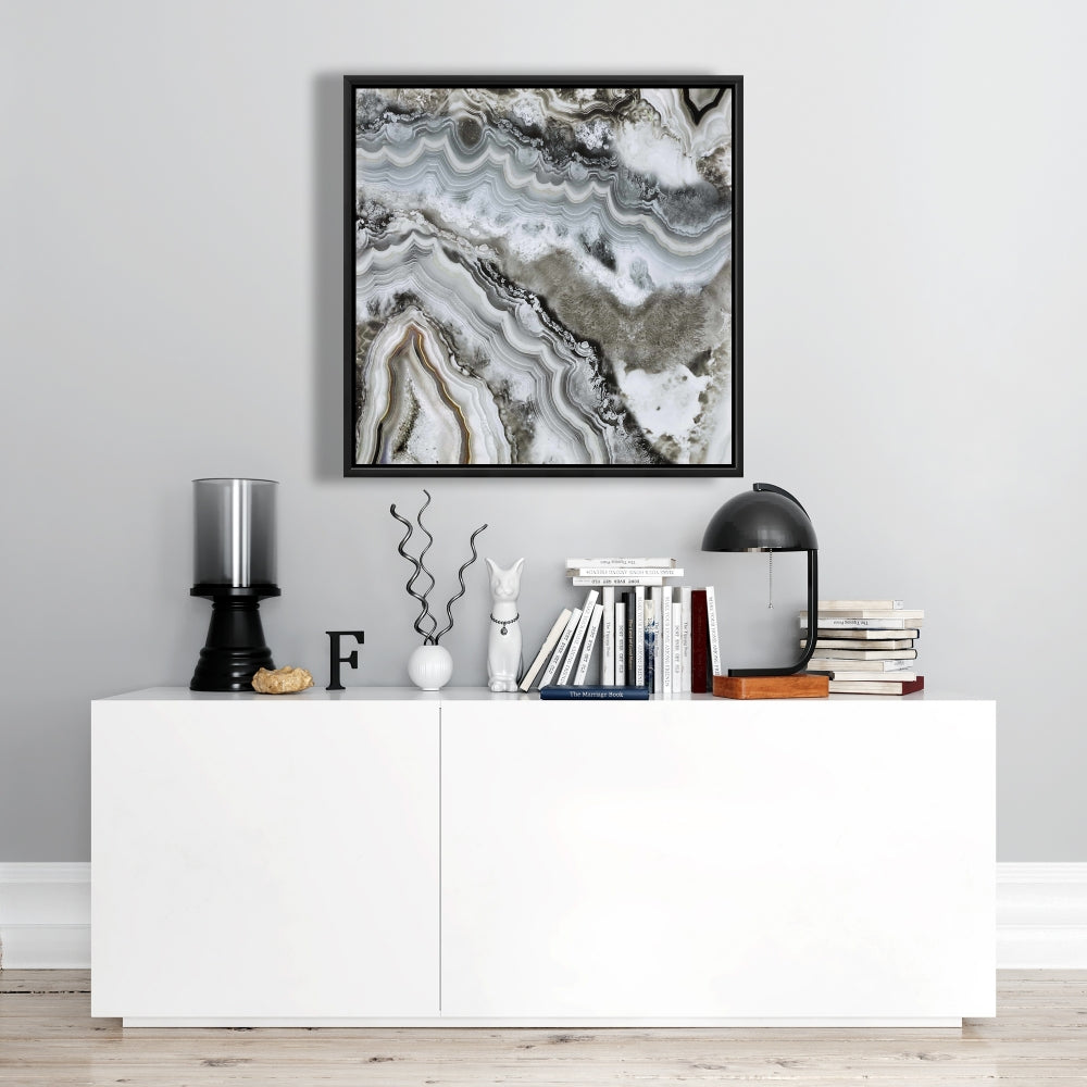 White Abstract Geode Framed Canvas - Hyperrealist Home Decor