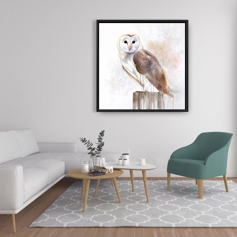 Toile Chouette effraie – Décoration de chambre rustique | Art d'oiseau encadré