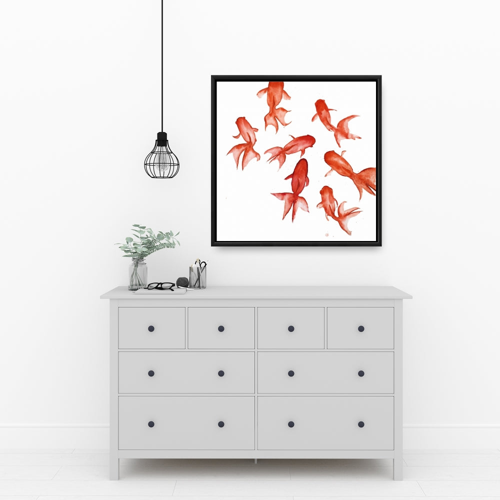 Toile Animaux d'Asie | Poissons rouges, décoration d'intérieur encadrée