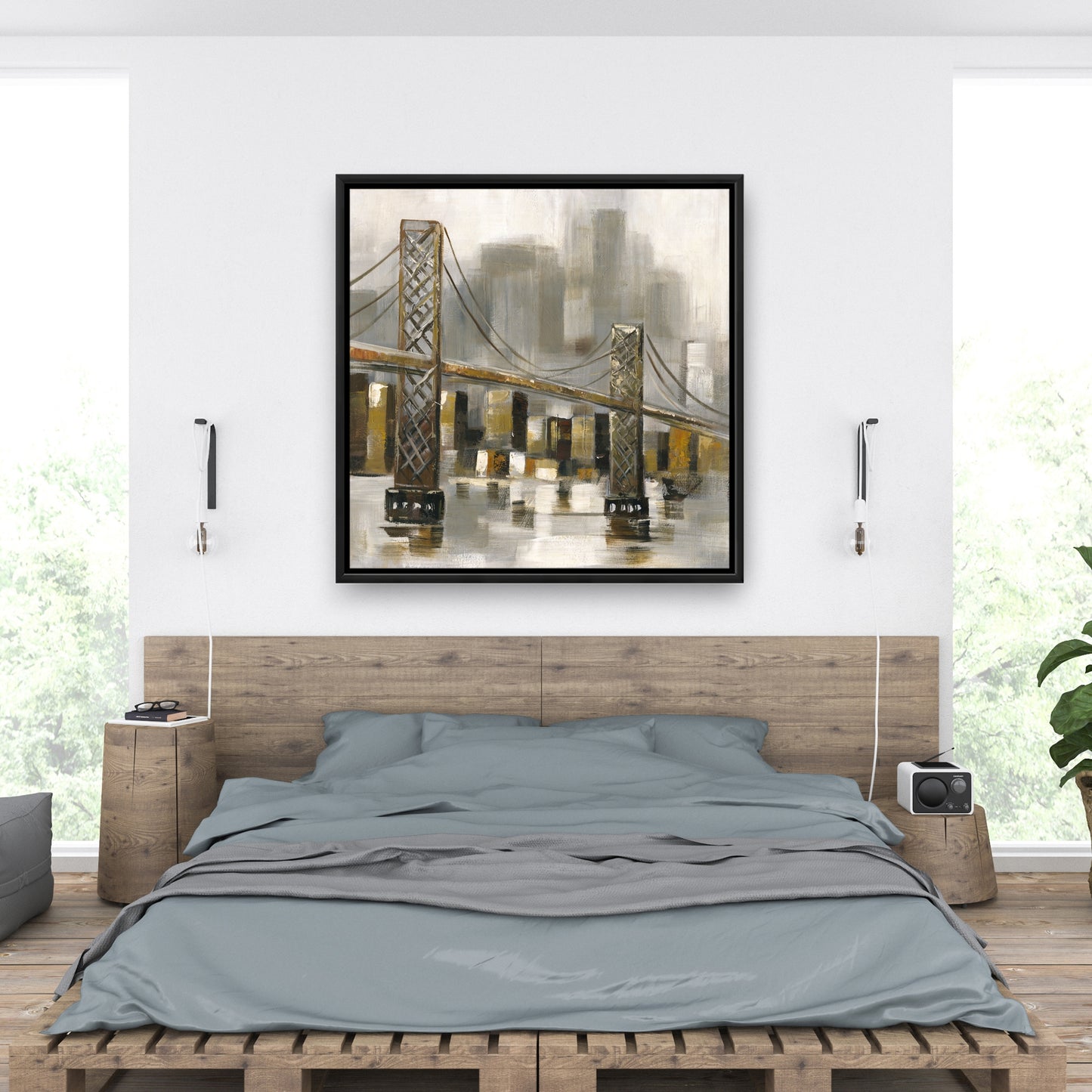 Bridge by a Cloudy Day - Contemporary Framed Canvas Decor