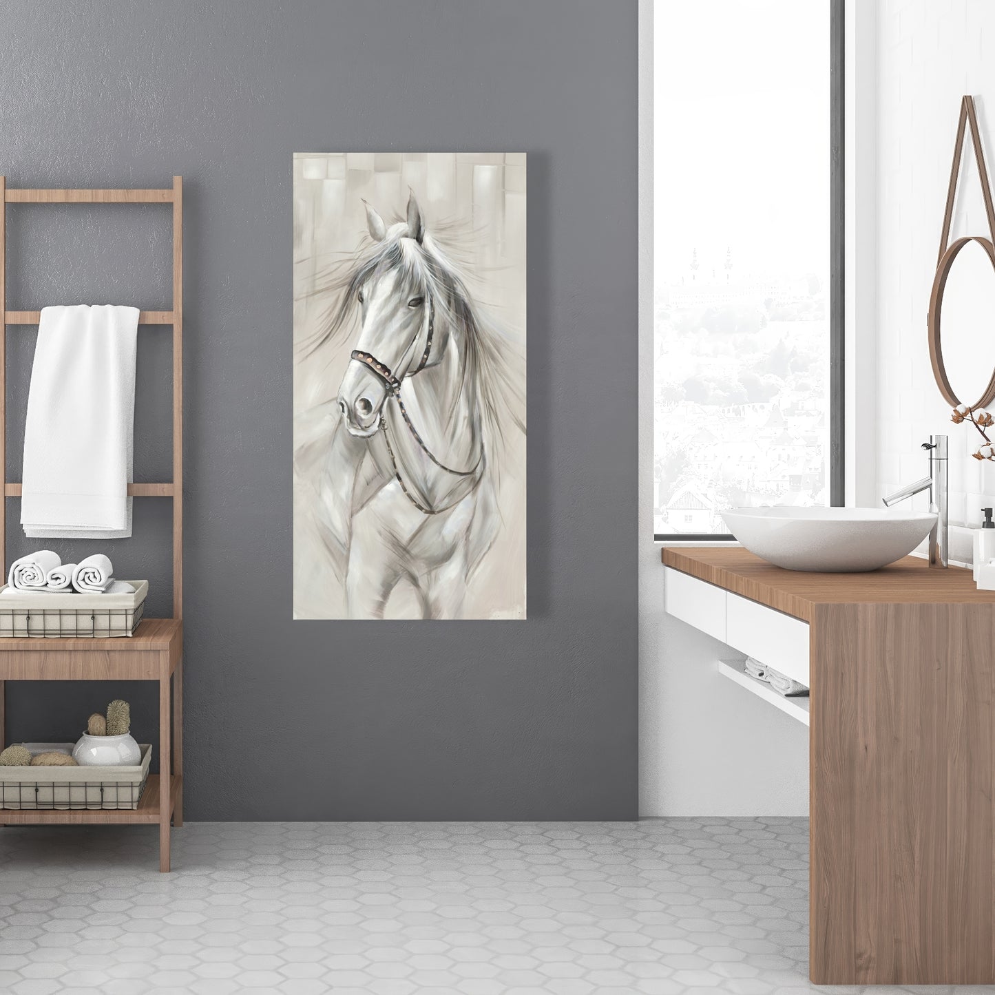 Worthy White Horse Canvas | Farm Animals Home Decor Industrial