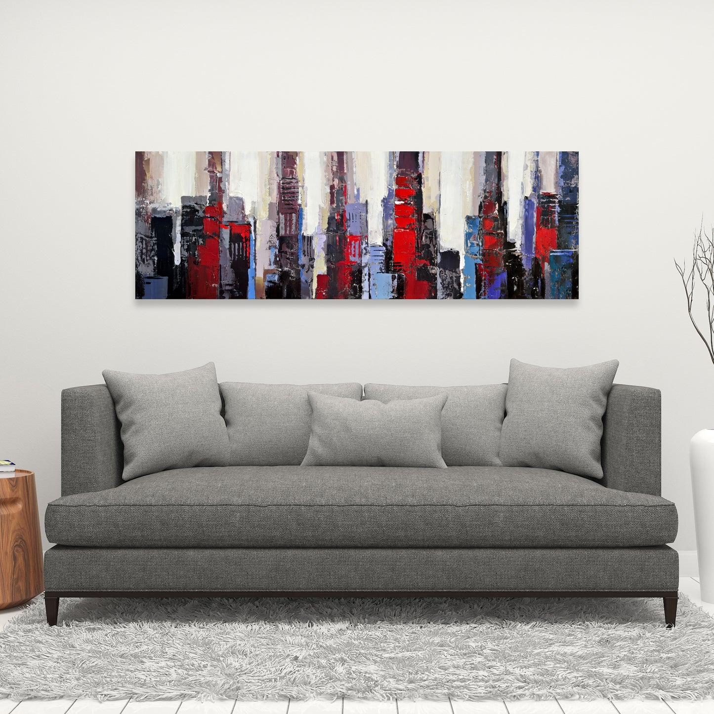 Toile abstraite de bâtiments rouges et bleus – Décoration d'intérieur