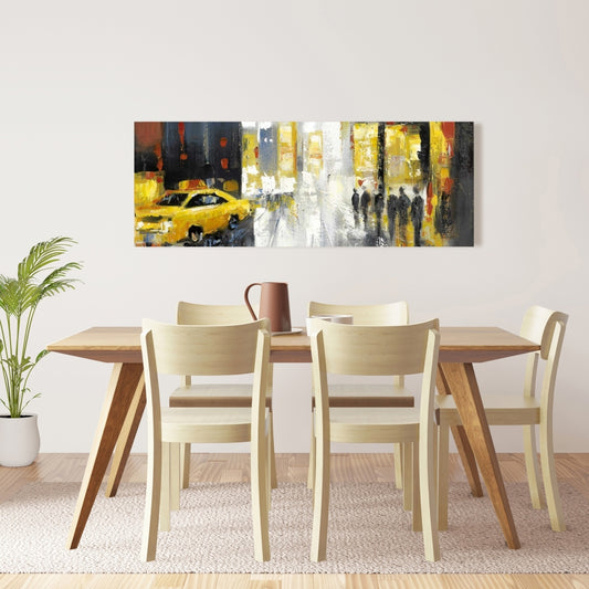 Rainy Busy Street Canvas | Building Bedroom Cities Decor