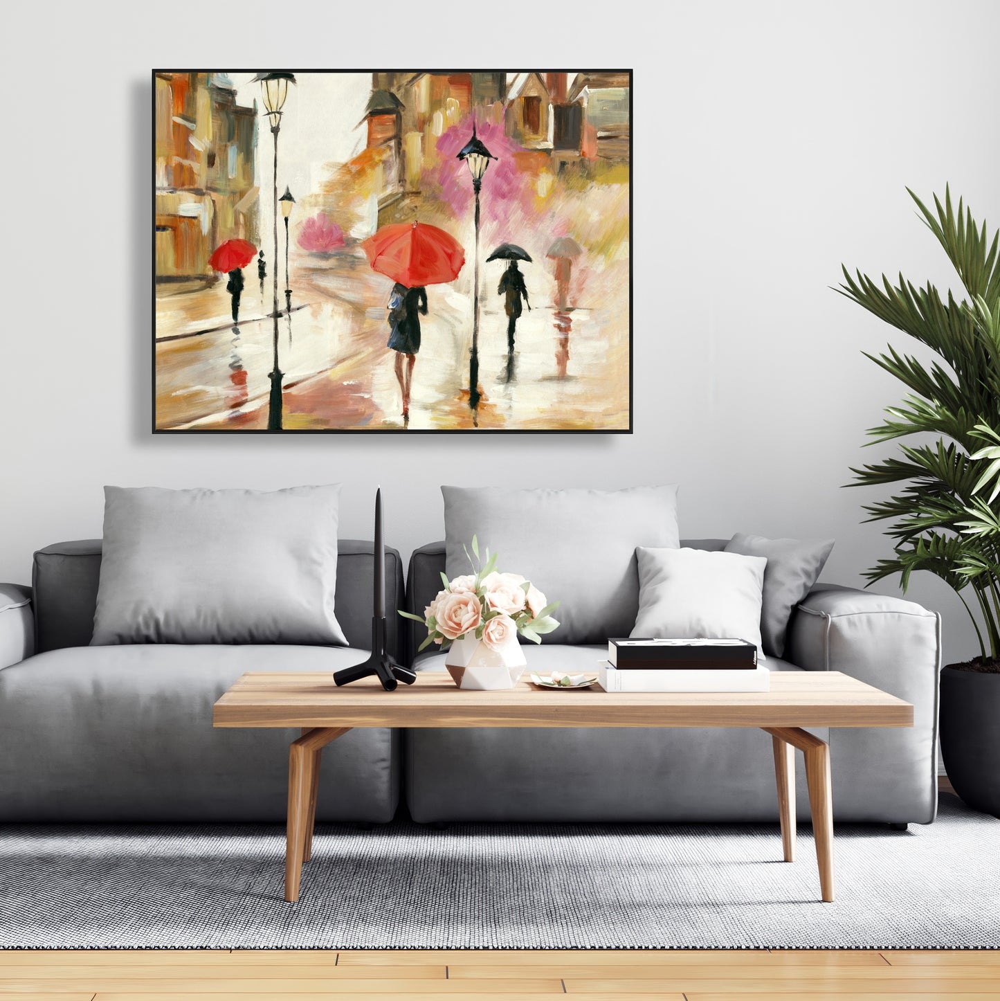 Toile encadrée « Passants sous parapluies » | Décoration d'intérieur moderne
