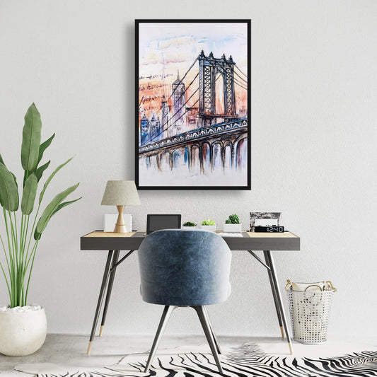 Bridge Sketch Framed Canvas for Bedroom Decor | Home Art
