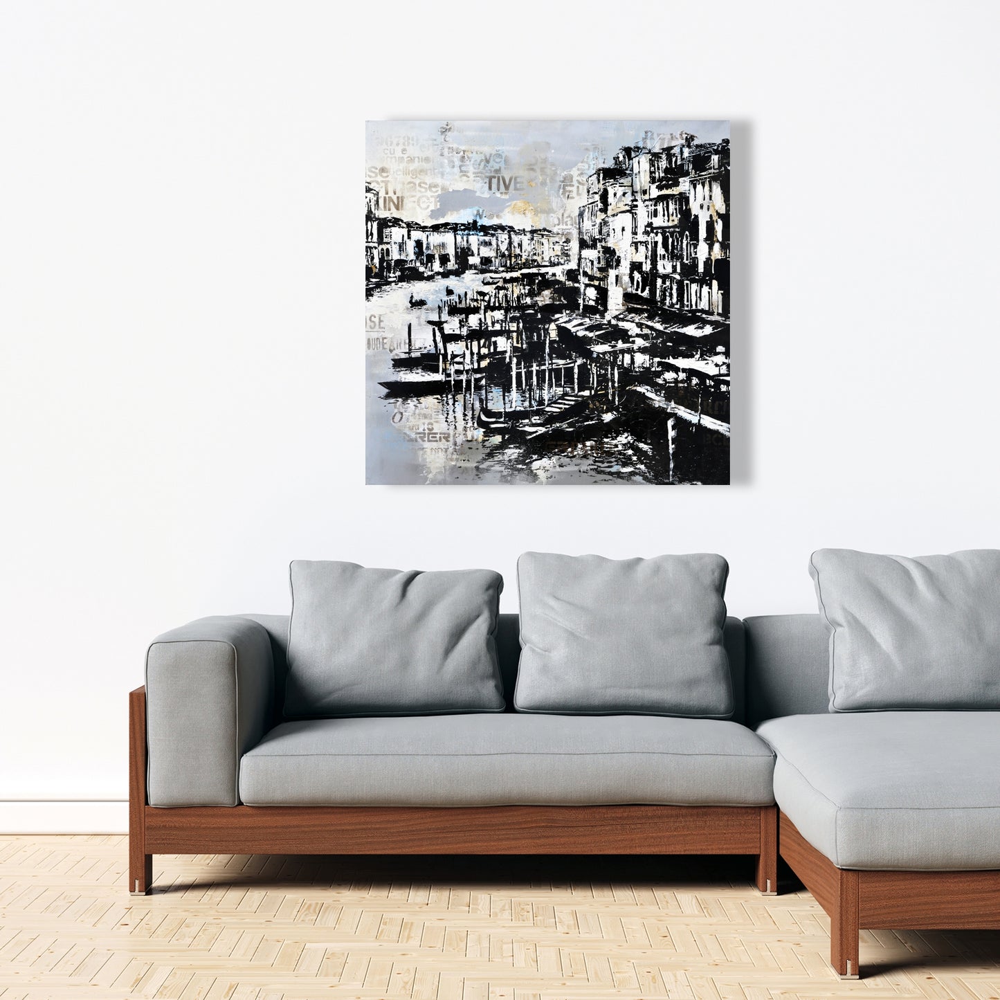 Abstract Venise Port Canvas - Blue Boat Bedroom Wall Art