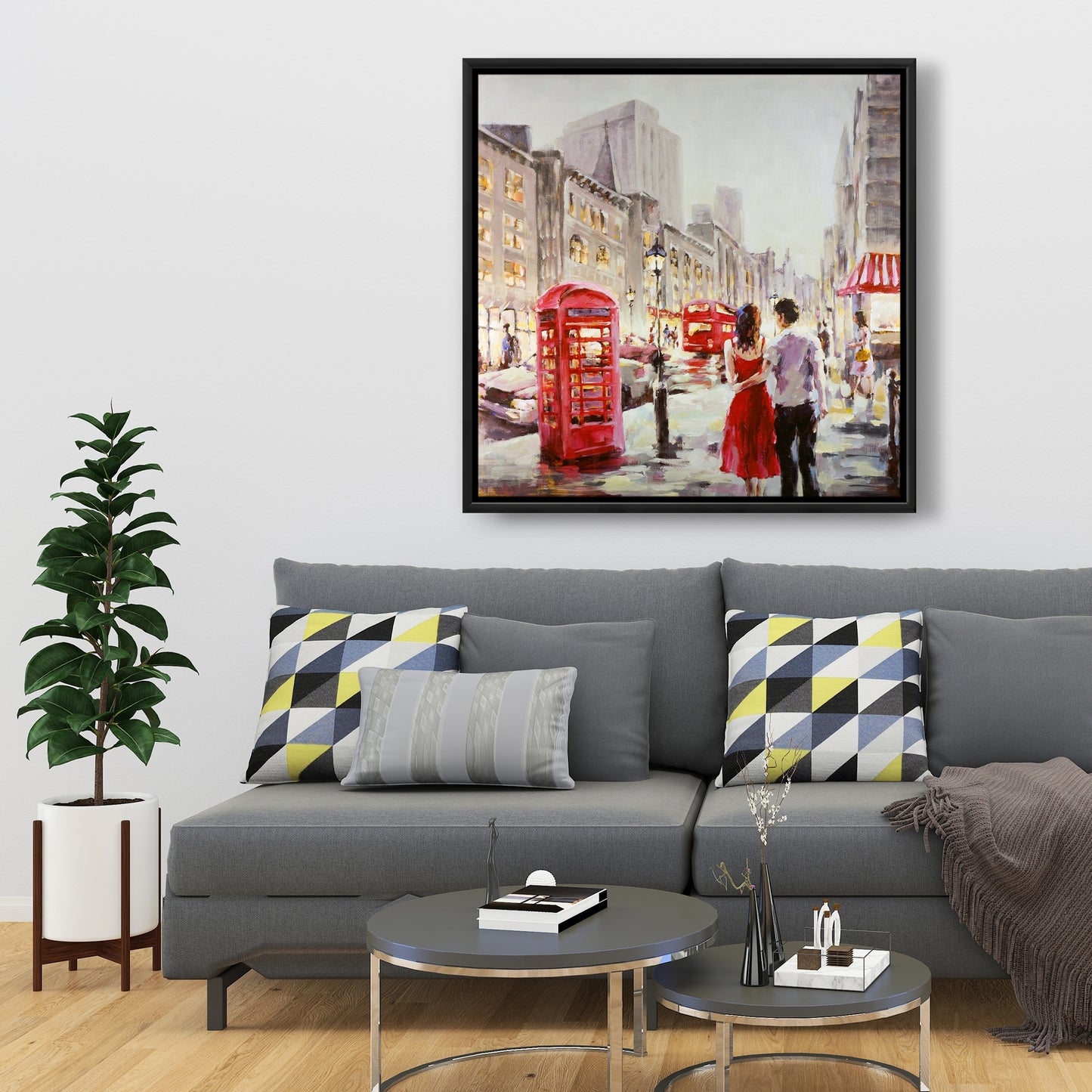 Toile encadrée rouge « Couple marchant » | Décoration d'intérieur contemporaine