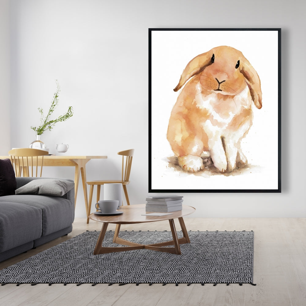 Toile illustrée représentant un lapin bélier | Décoration d'intérieur encadrée