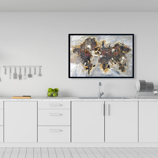 Carte du monde texturée sur toile | Décoration encadrée moderne marron