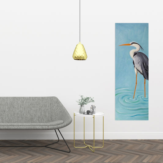 Grey Heron Marine Blue Canvas | Home Decor Wall Art