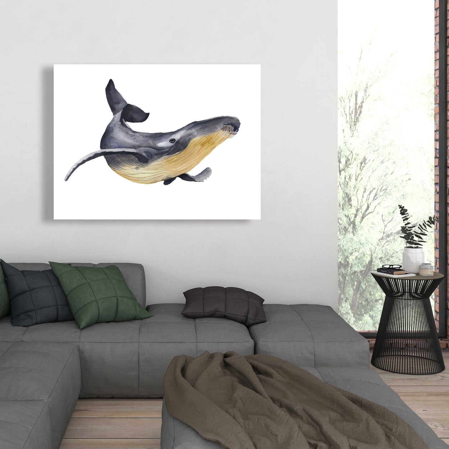Watercolor Blue Whale Canvas - Gray Aquatic Animal Decor