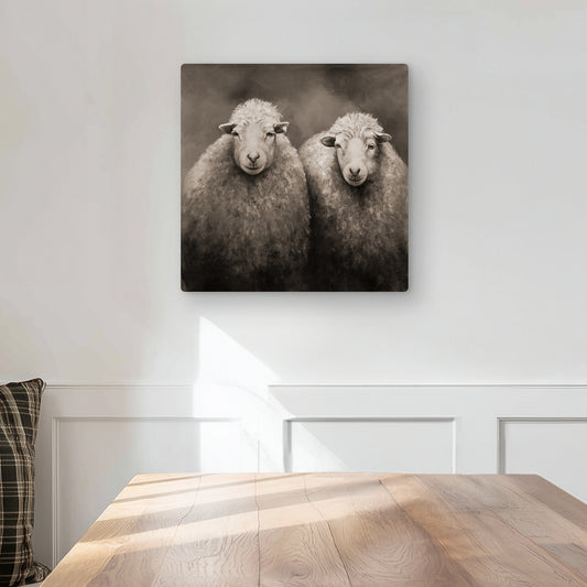 Sheep Sepia - Farmhouse Metal Print for Home Decor