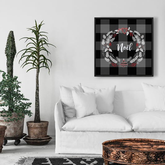 Couronne de Noël sur toile | Décoration de cuisine grise pour la maison