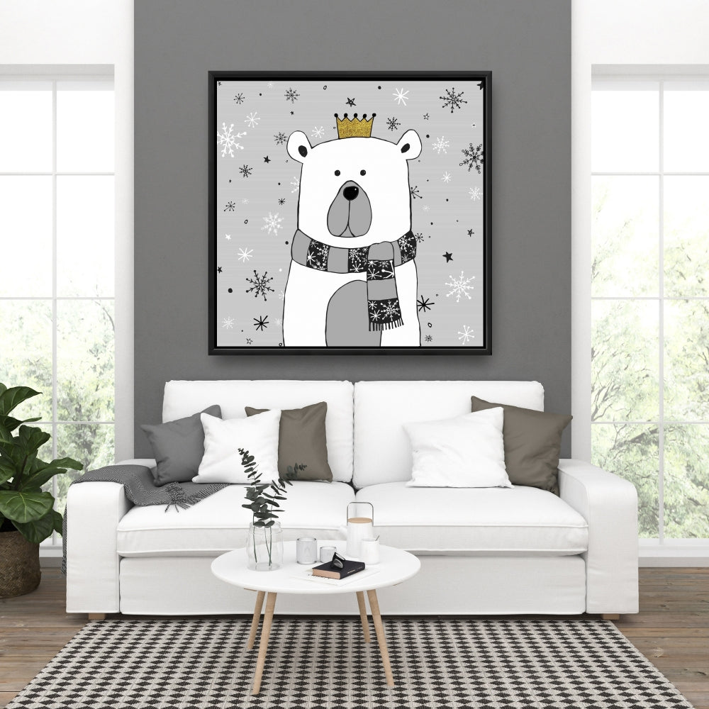 Magnifique toile encadrée grise « Ours » | Décoration murale pour salon