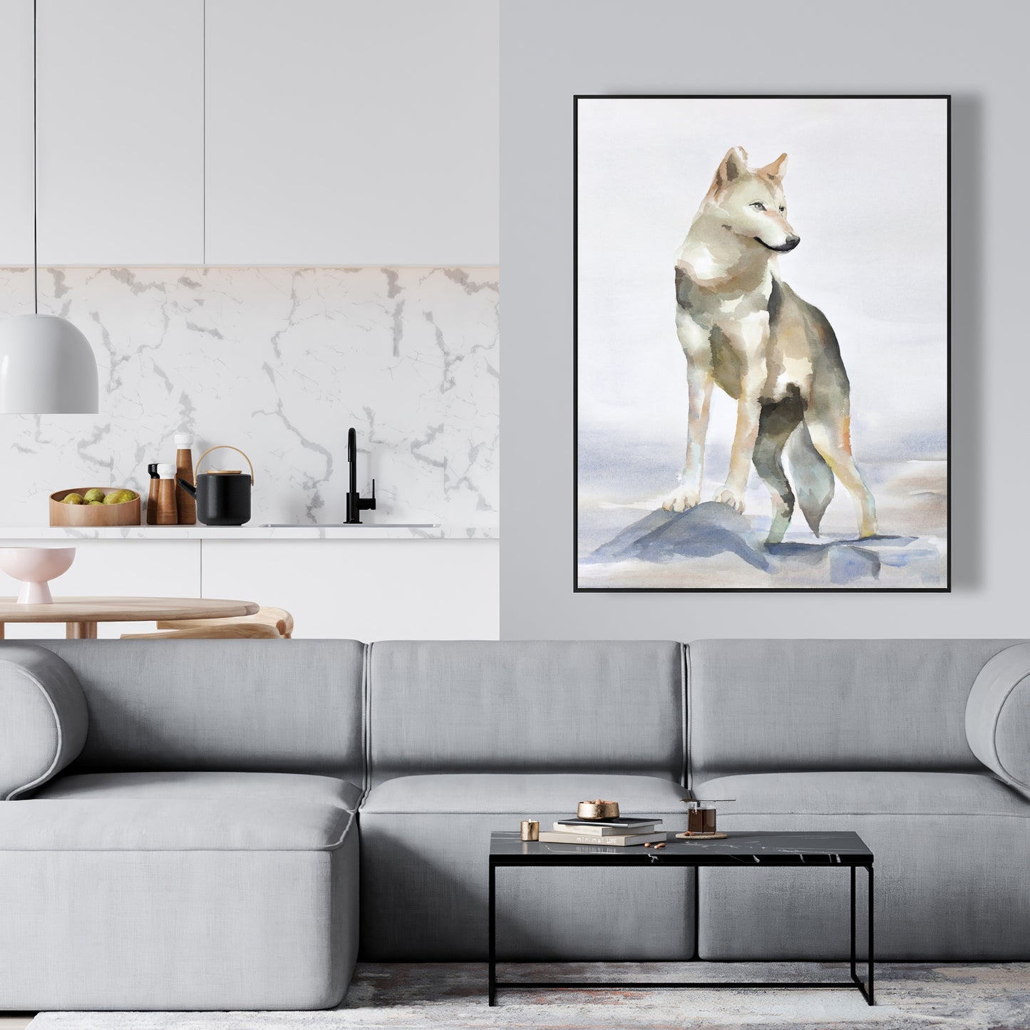 Toile de loup – Art encadré de montagne rustique pour la décoration intérieure