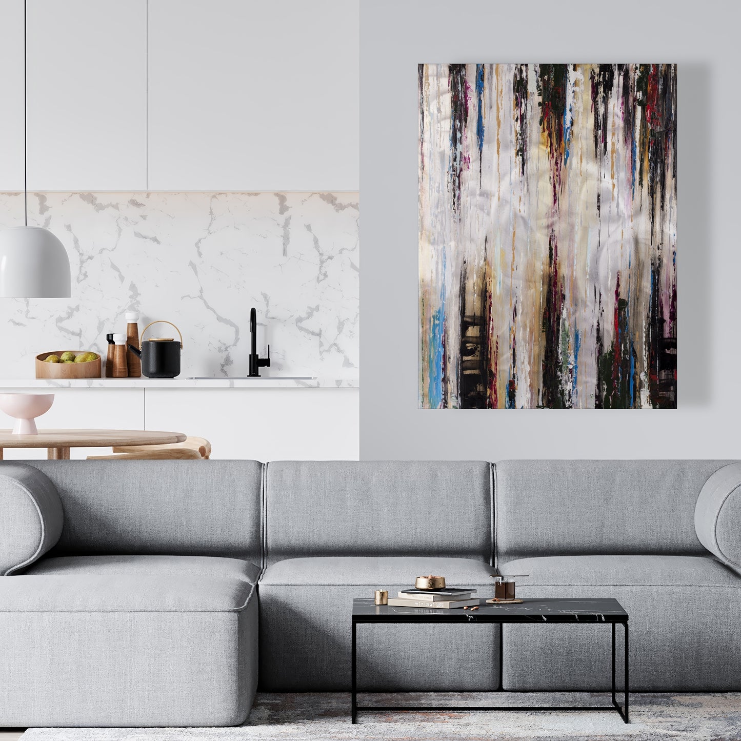 Abstract Runny Paint Canvas | Blue Shapes Modern Home Decor