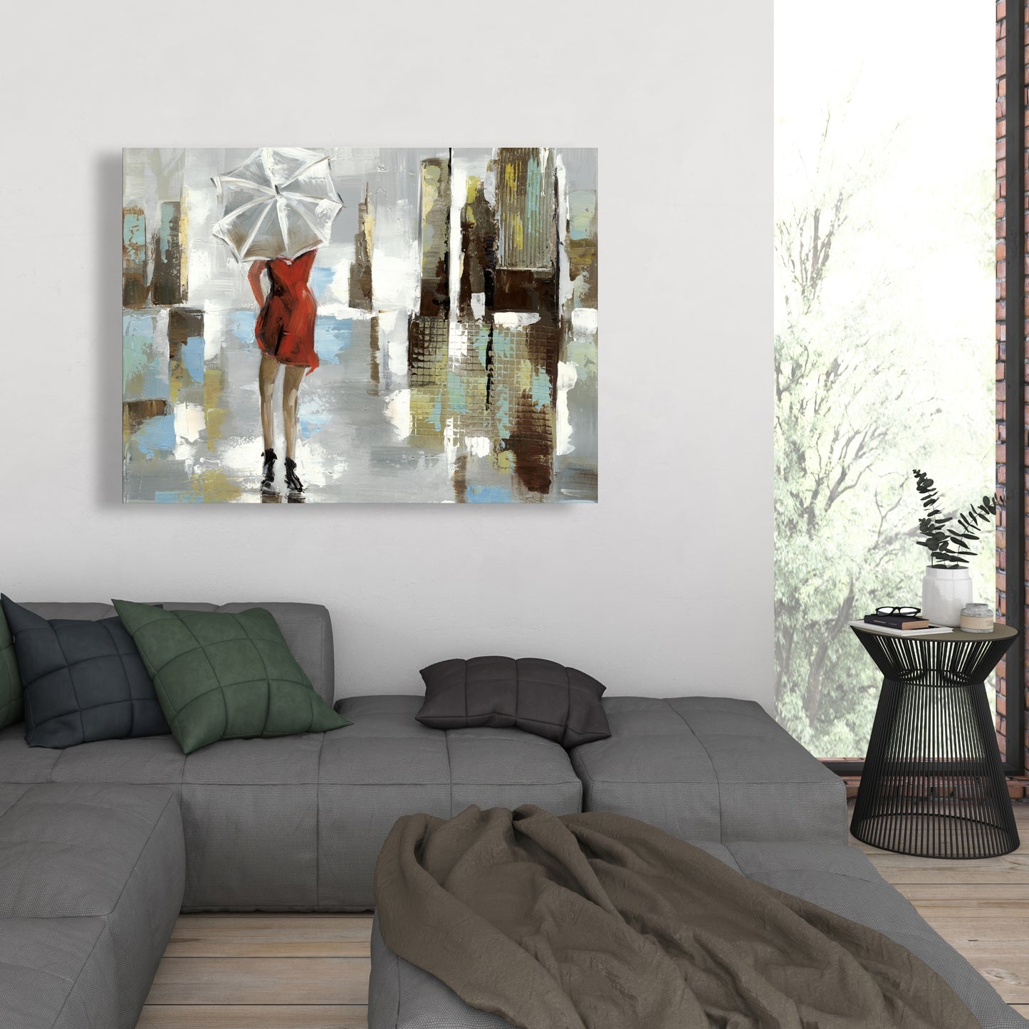 Red Dress Woman Canvas - Contemporary Bedroom Wall Art Decor