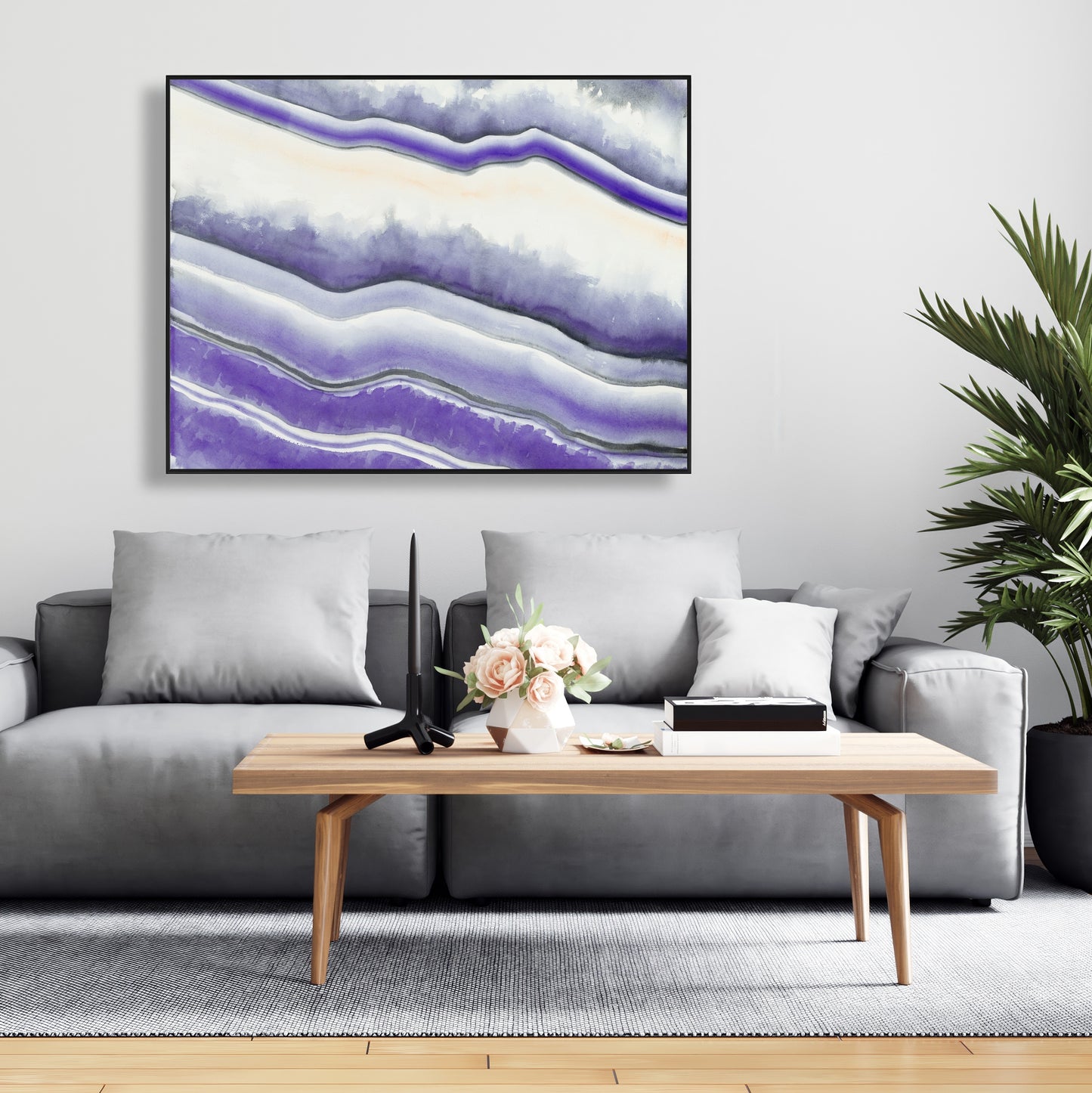 Toile encadrée Géode violette | Décoration de salon abstraite