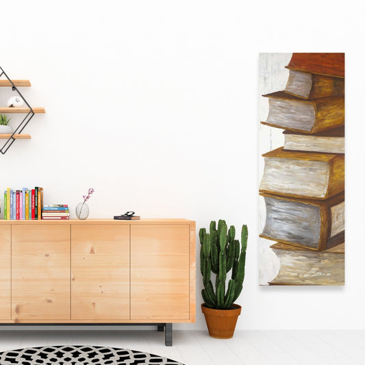Pile of Books Canvas - Contemporary Still Life Home Decor