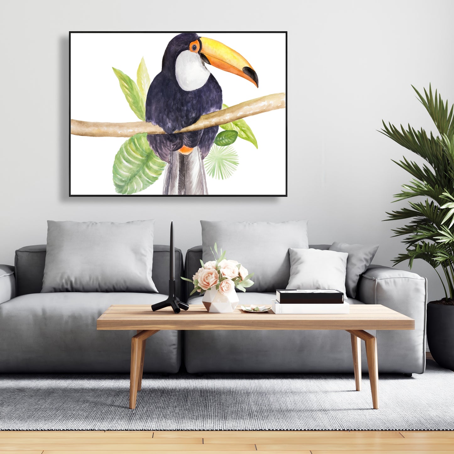 Toile botanique Toucan exotique | Décoration murale encadrée